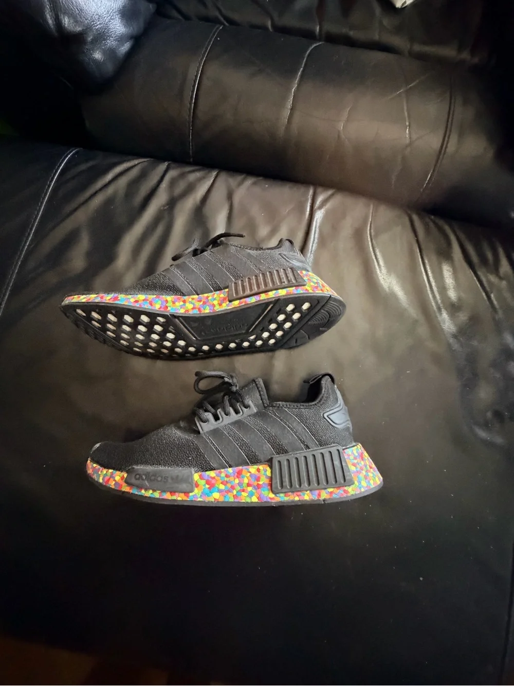 adidas Black Knit Sneakers with Multicolor Speckle Midsole